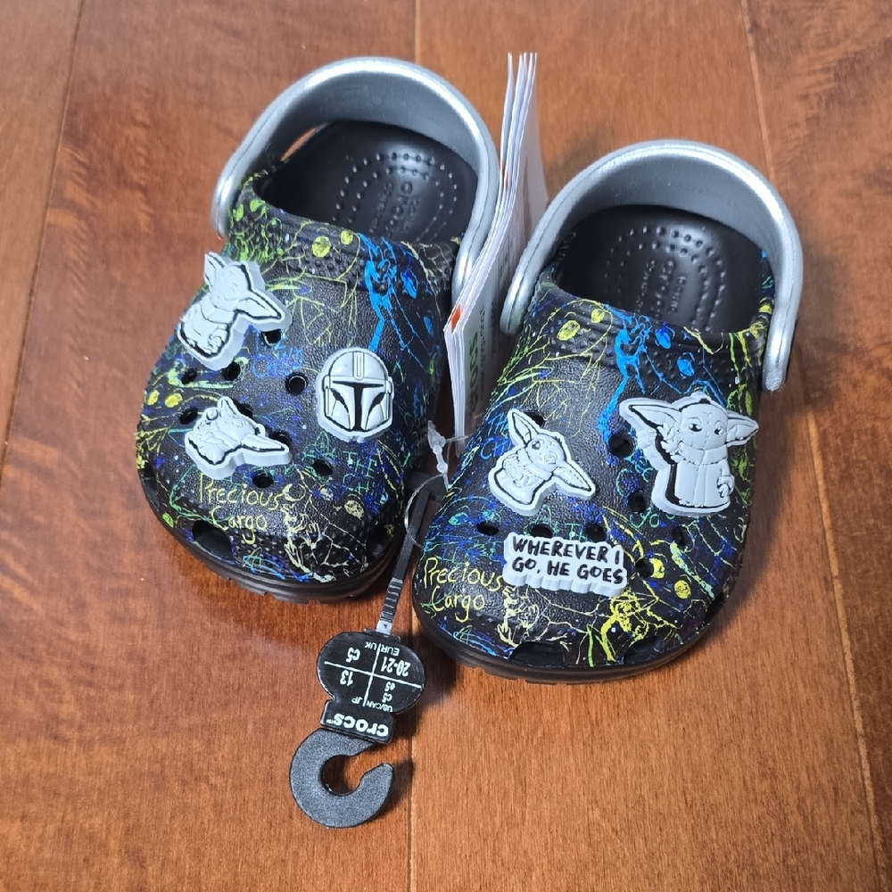 CROCS Kids Sandals - Black with Blue and Green Accents